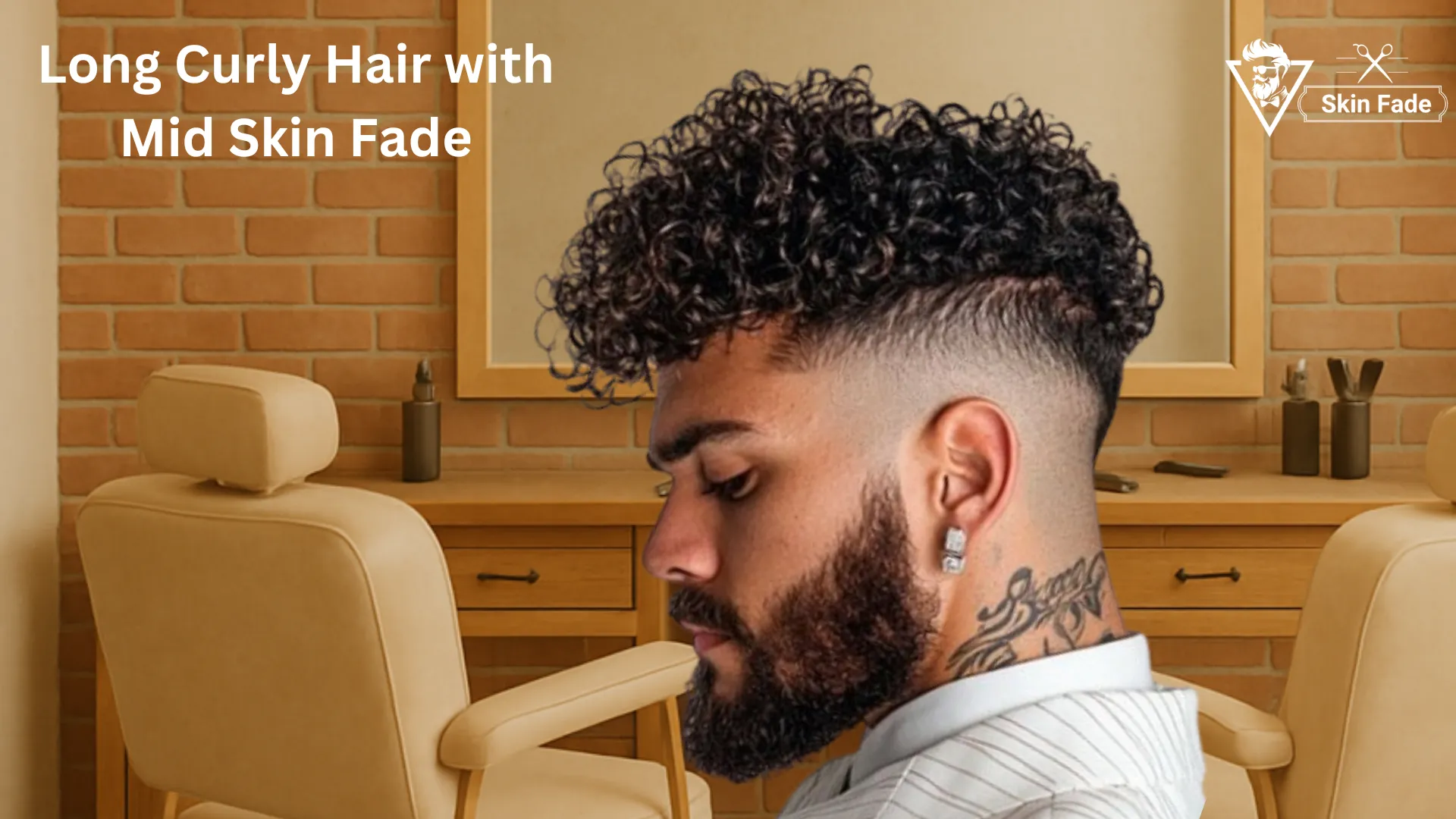 Long Curly Hair with Mid Skin Fade