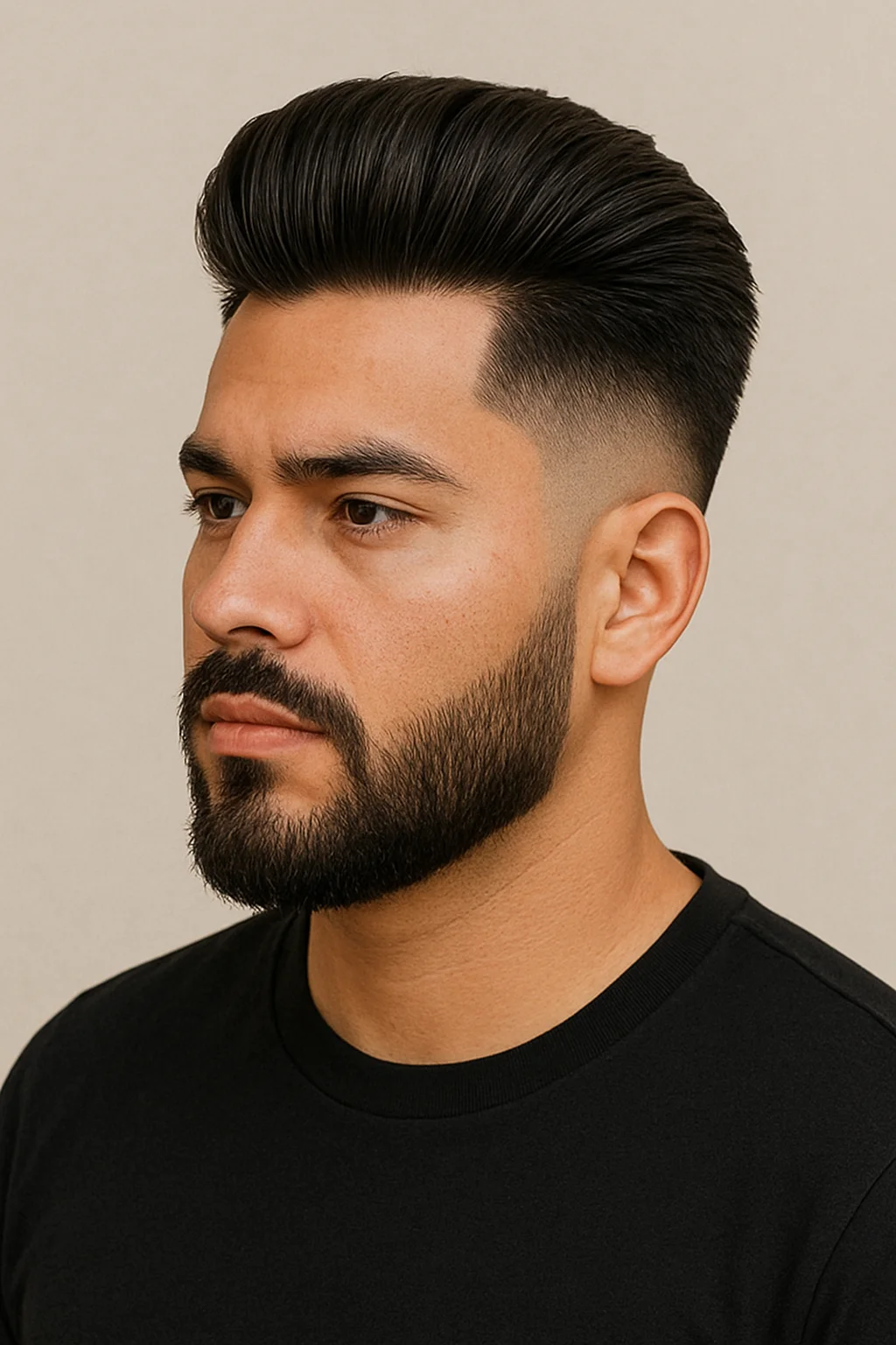 High Volume Brush Back with Mid Skin Fade and Beard