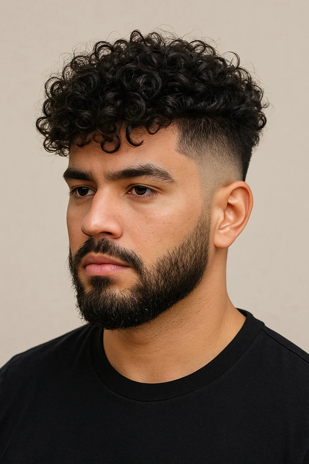 Long Curly Hair with Mid Skin Fade