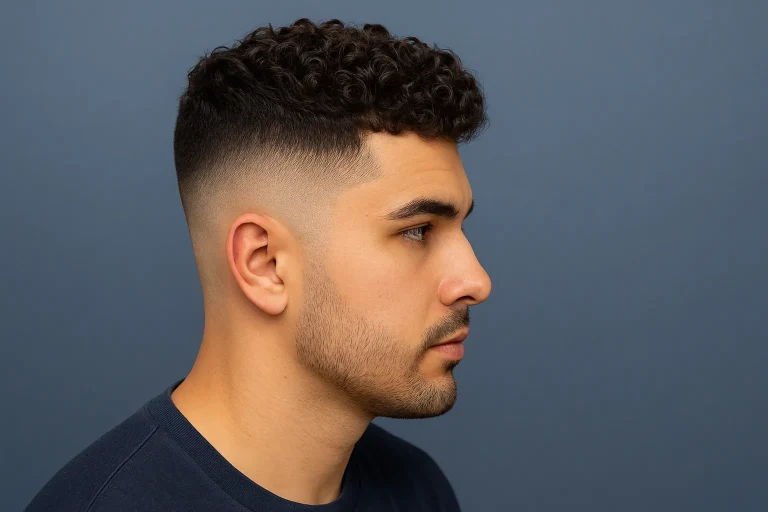 Short Curly Hair with Sharp Burst Fade