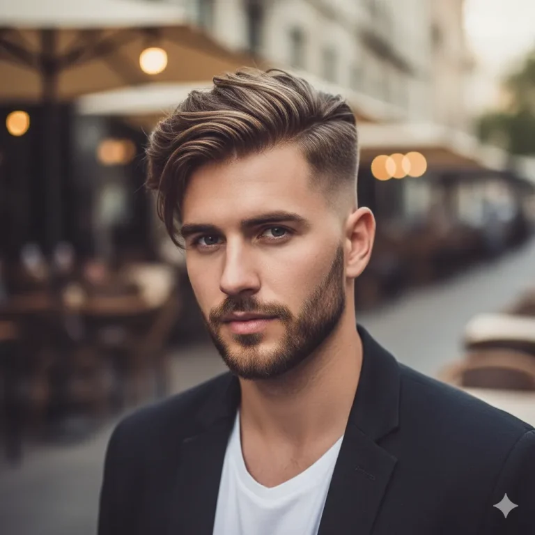 Side Swept Hair with Mid Taper Fade
