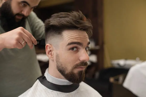 Textured Top and Tapered Burst Fade with Short Beard
