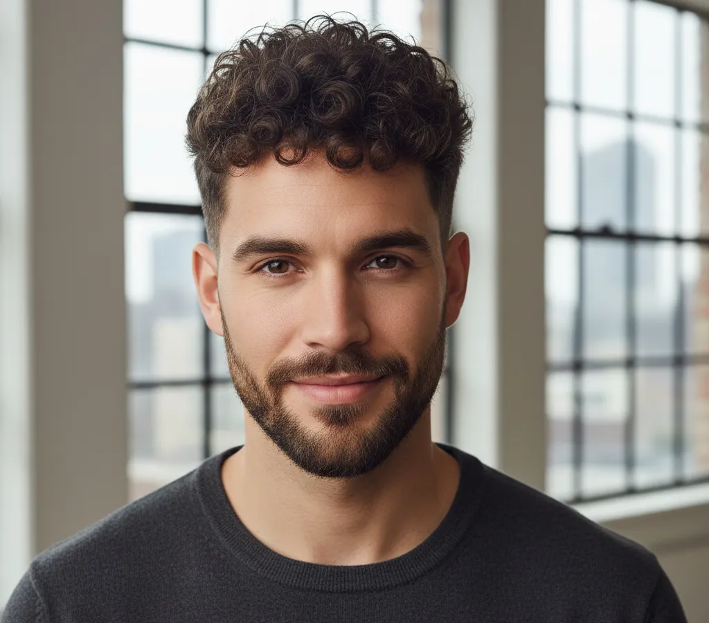 Thick Curly Taper Fade