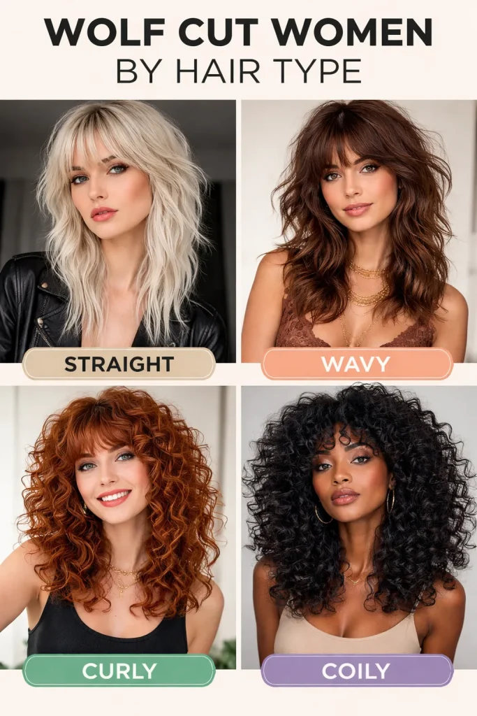 Wolf Cut Women by Hair Type