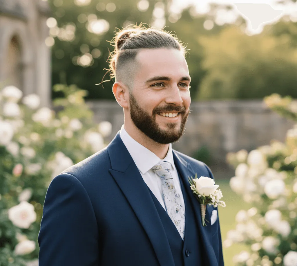 Bun Undercut men's wedding hairstyle