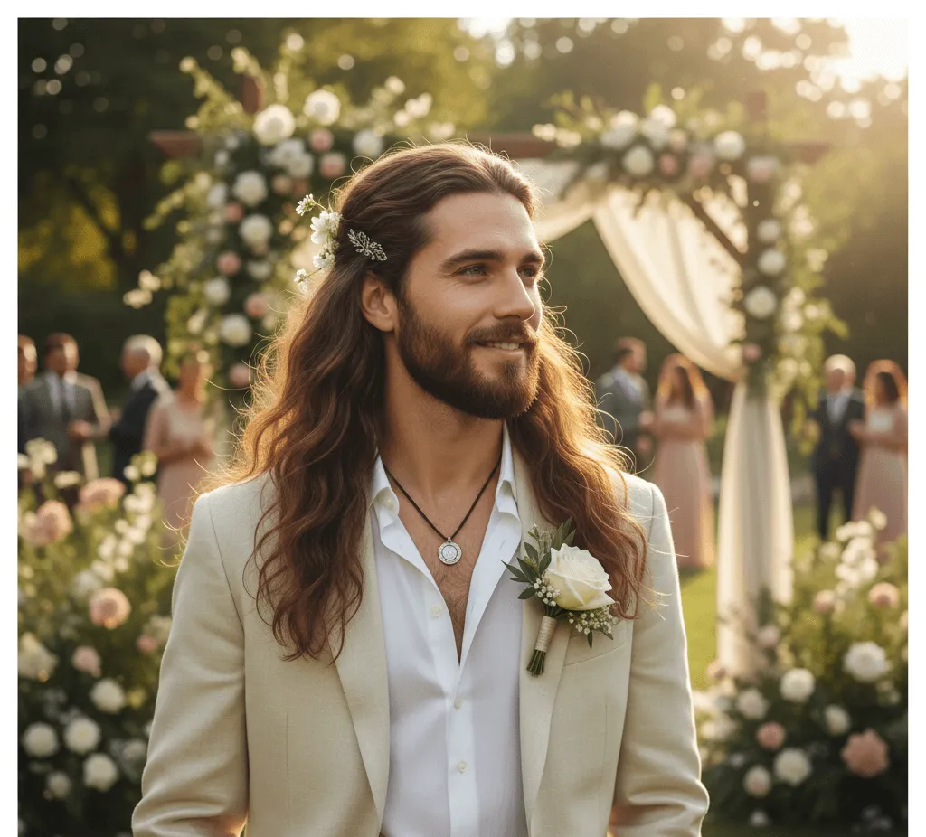 Long Hair (Loose) men's wedding hairstyle