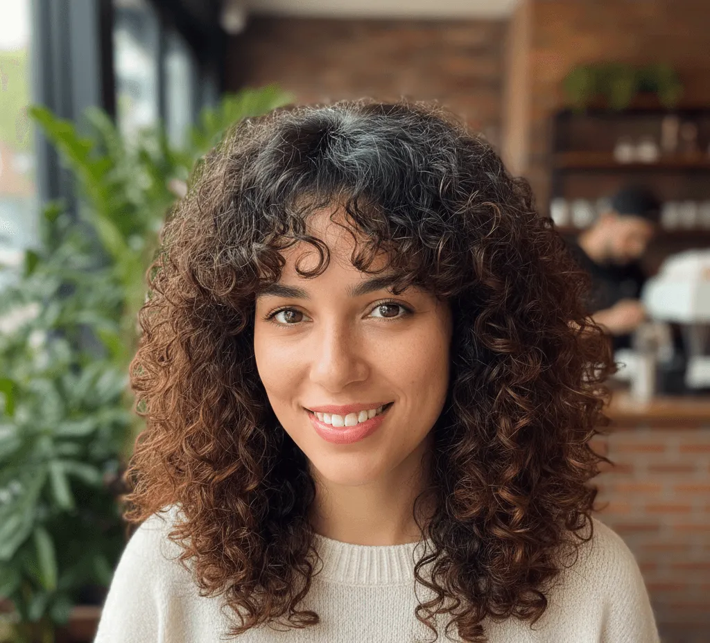 Middle-Part Curly Bangs