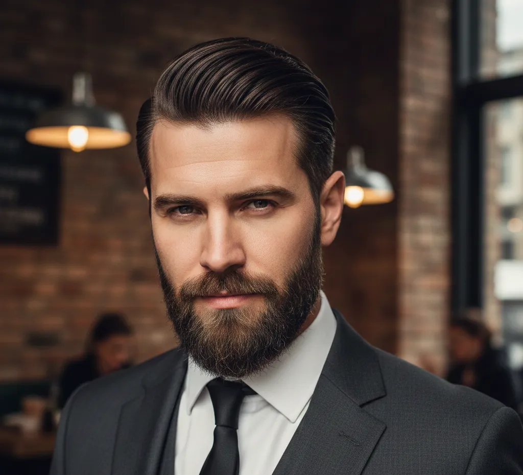 Slicked Back Hair with Beard