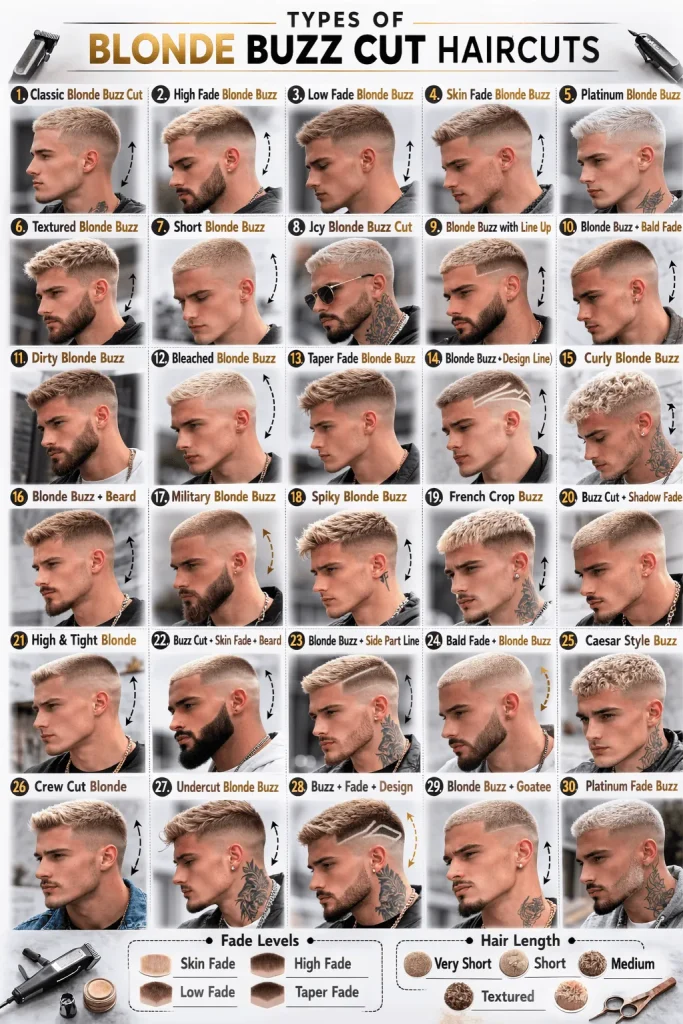 Types of Blonde Buzz Cut Haircuts