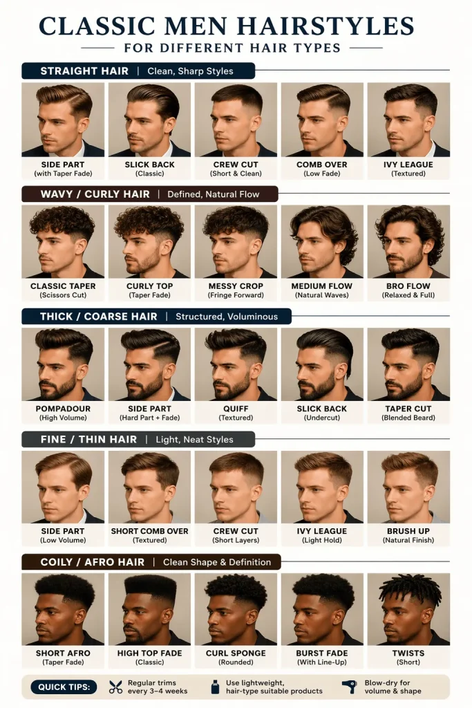 Classic Men Hairstyles for Different Hair Types
