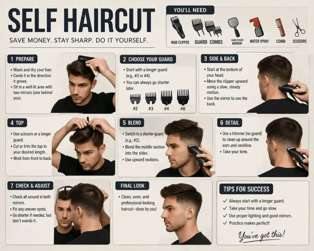 slef haircut steps